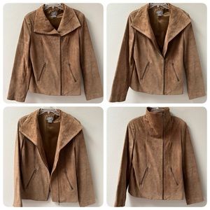 Kenar Suede Leather Brown Jacket Asymmetric Zip Pockets & Multi Wear Collar 12
